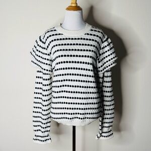 Dear John Cream and Black Ruffle Shoulder Sweater